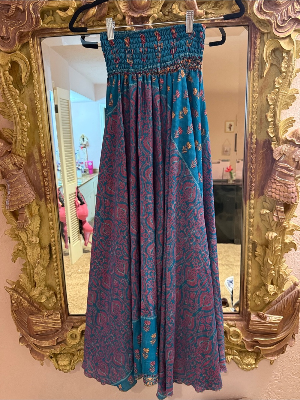 Boho Strapless Palazzo Pants  Dress Teal & Plum Floral Print